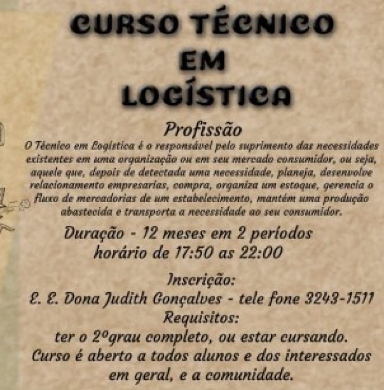 OPORTUNIDADE - Capacitação profissional  em Técnico em Logística