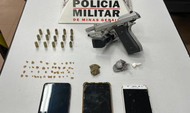 Arma e drogas apreendidas logo após roubo de moto no Centro