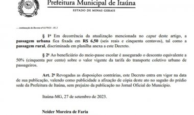 Neider define e passagem de ônibus continua a R$ 6,50 em Itaúna
