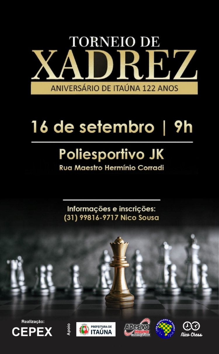 Torneio de Xadrez em homenagem aos 122 anos de Itaúna é no sábado