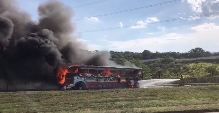 Ônibus de turismo é incendiado na BR 262 em Juatuba
