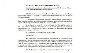 Prefeito decreta reajuste no IPTU