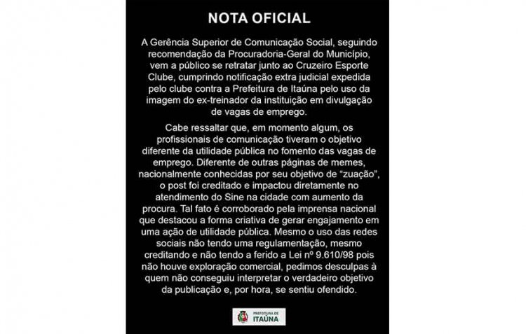 Prefeitura é notificada pelo Cruzeiro por “uso indevido de imagem”