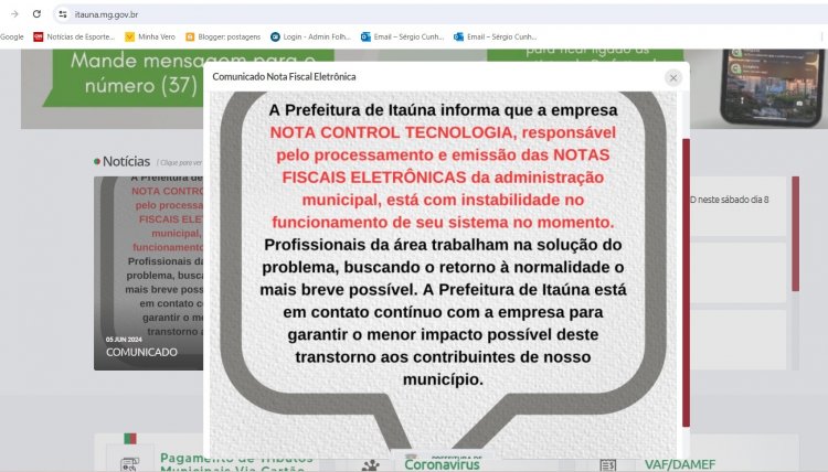 Site da Prefeitura para emissão de Notas Fiscais “fora do ar”