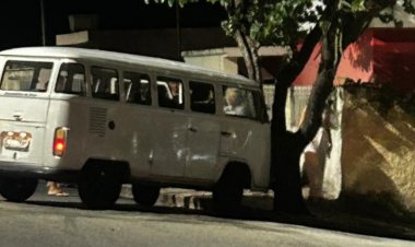 Kombi bate em árvore  e mulher fica ferida