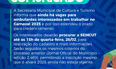 Ainda tem vagas para vendedor ambulante no Carnaval de Itaúna