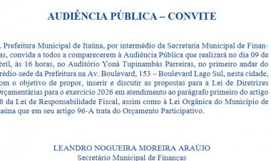 Finanças realiza  audiência pública  dia 9 de abril