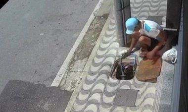 Ladrão é flagrado no ato de furto de fiação