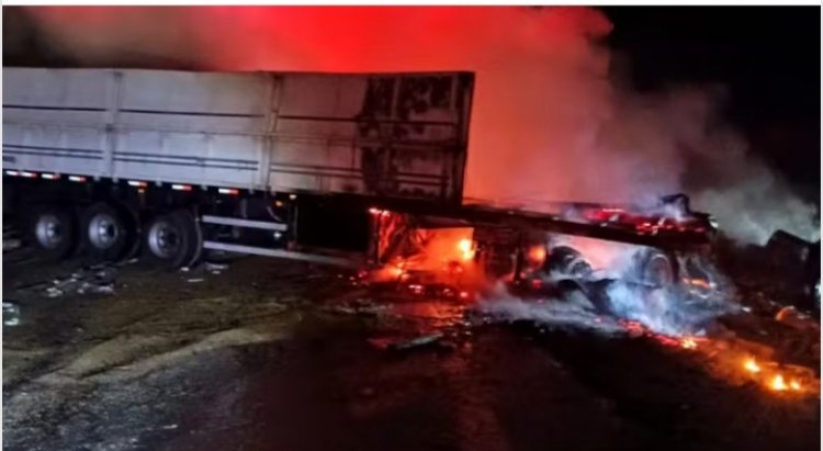 Tragédia na BR-381: Colisão entre carretas deixa três mortos carbonizados em Carmópolis de Minas