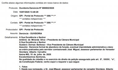 DENÚNCIA NA CÂMARA - Assessor parlamentar  recebe “sem trabalhar”