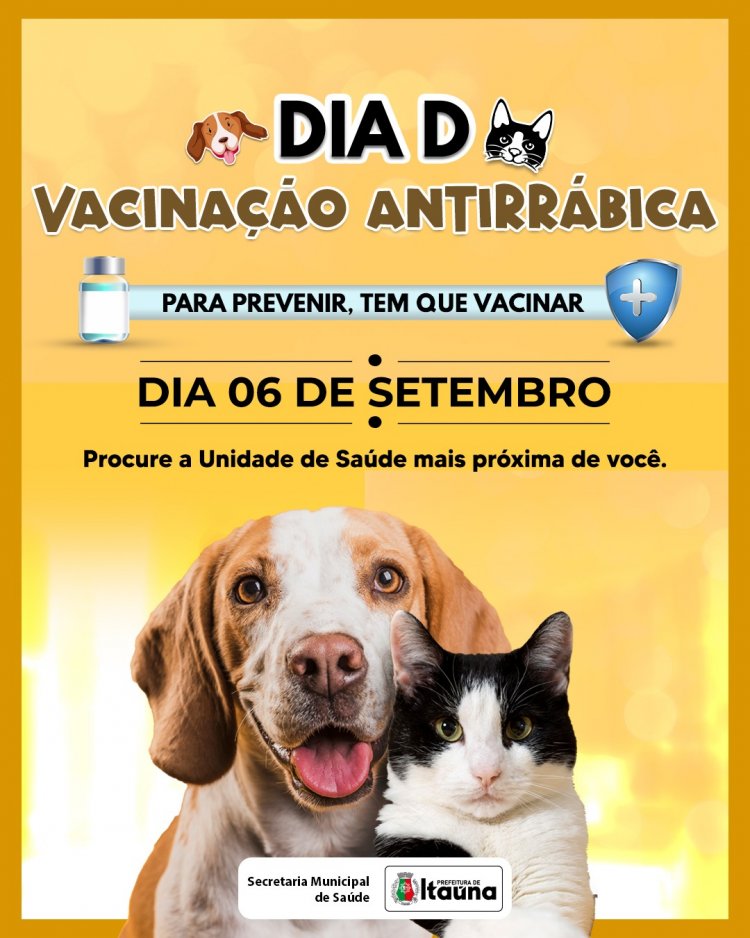 DIA D - Vacinação antirrábica em Itaúna será neste sábado