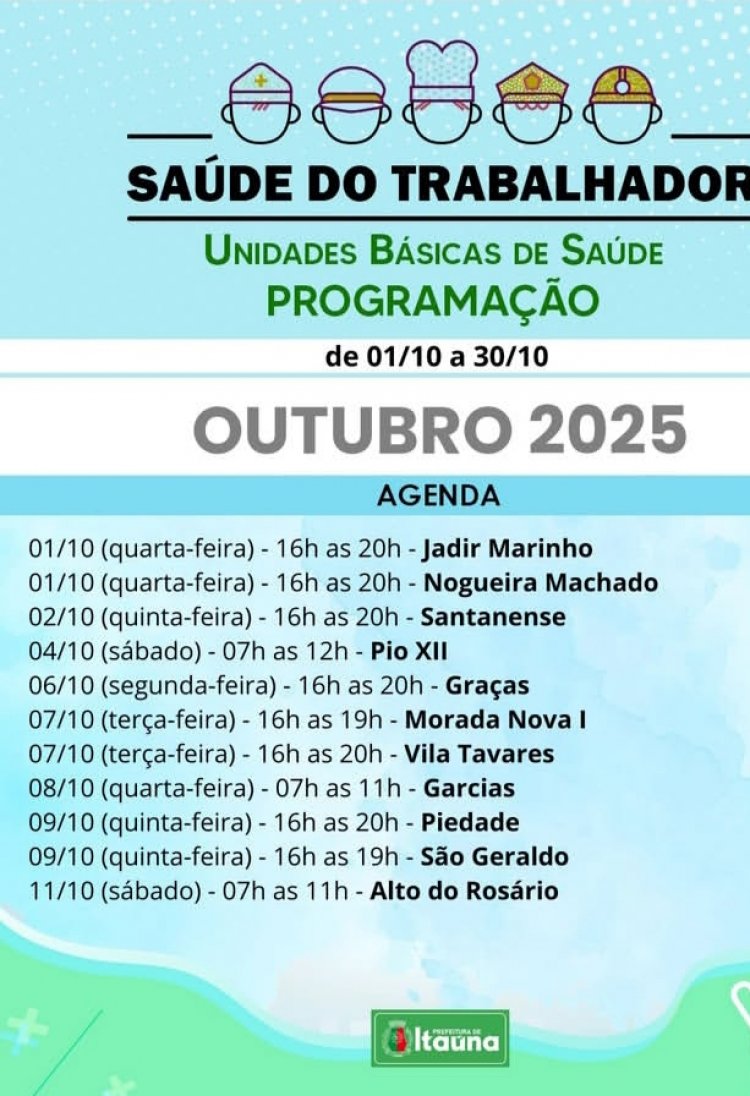 Saúde do trabalhador em Outubro: prefeitura de Itaúna divulga programação e alerta para prevenção