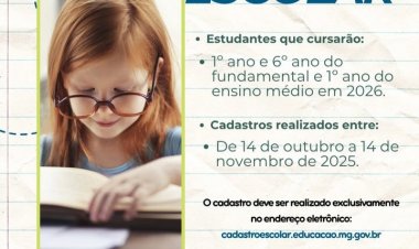 Começa o prazo! Cadastro escolar 2026 abre vagas para Fundamental e Médio em Itaúna