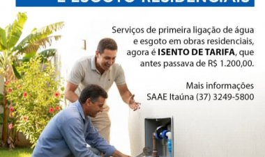 População de Itaúna não pagará mais pela primeira ligação de água e esgoto!