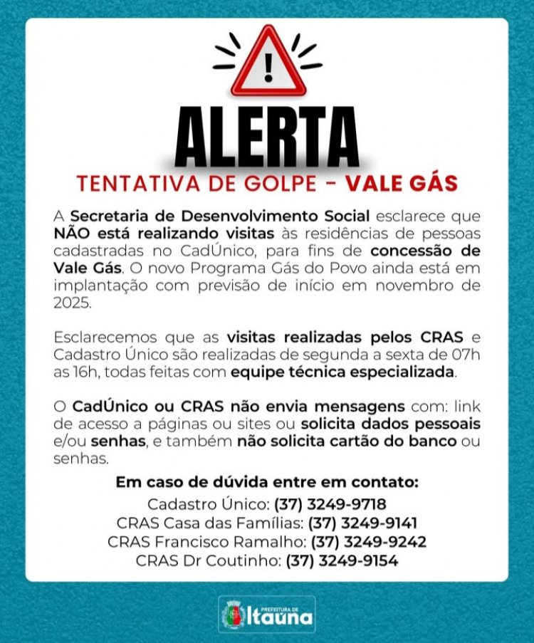 Comunicado da Prefeitura de Itaúna: Alerta sobre o Programa Gás do Povo