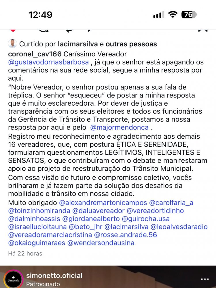 Secretário de Segurança Pública se impõe na Câmara, Coronel Alexandre Barbosa de Oliveira responde vereador com firmeza