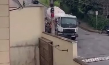 Denúncia de risco no Morro do Sol, caminhão ignora sinalização em via movimentada e sobe de marcha ré