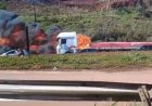 Incêndio em ônibus de turismo causa lentidão na BR-381, em Igarapé