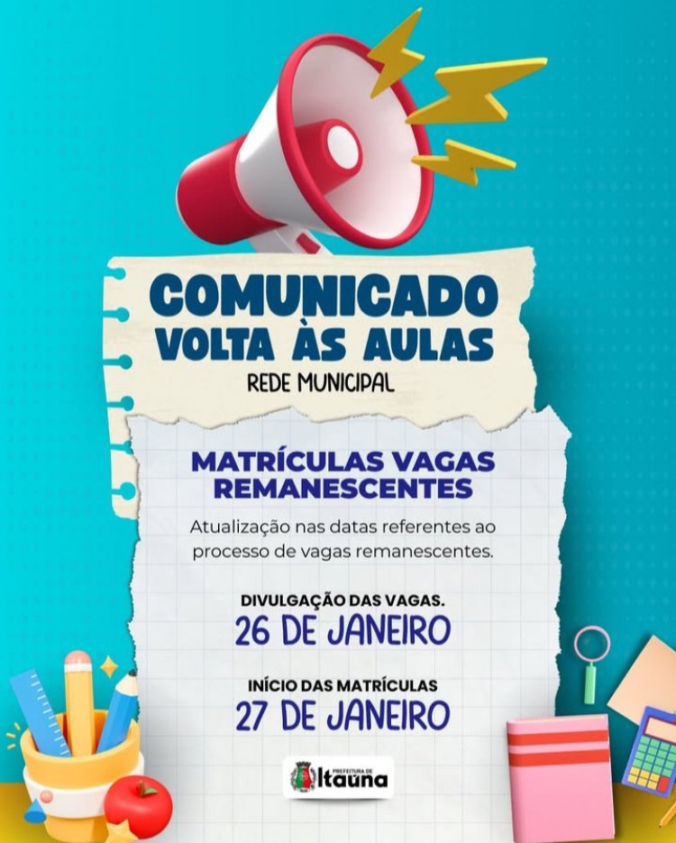 Prefeitura de Itaúna atualiza cronograma para matrículas de vagas remanescentes na rede municipal