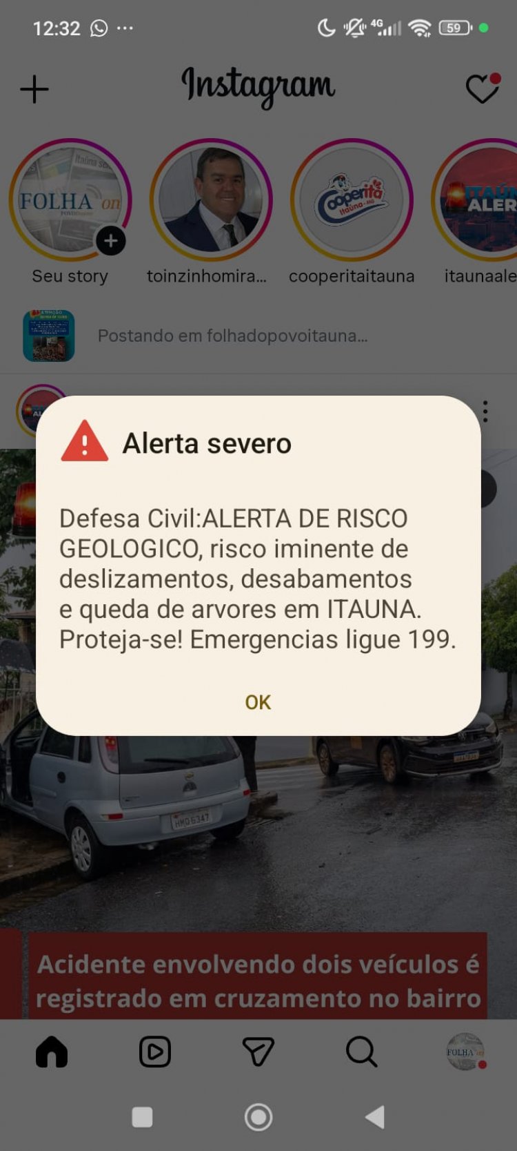 Alerta de Risco Geológico coloca Itaúna em estado de atenção máxima