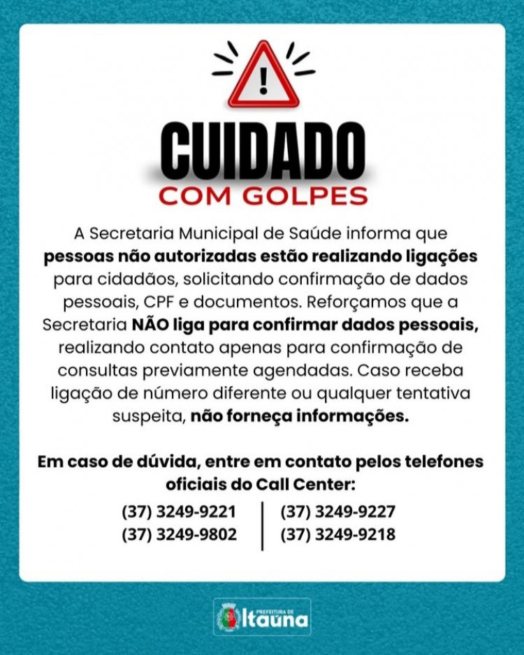 Secretaria de Saúde de Itaúna alerta para golpes por telefone