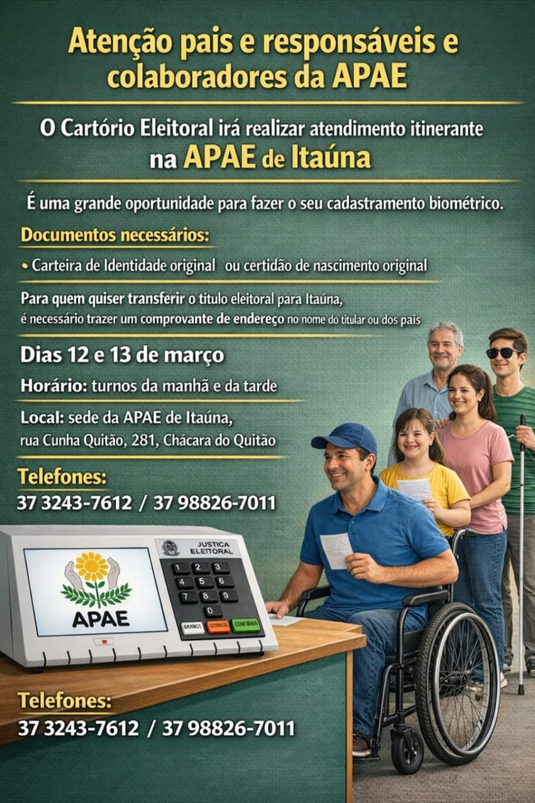 Justiça Eleitoral Itinerante em Itaúna: Cadastramento Biométrico na APAE