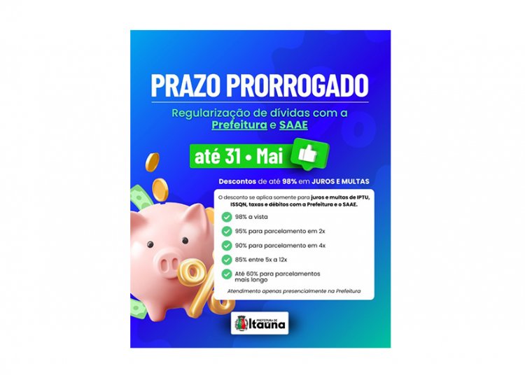 PRORROGADO - Ainda dá tempo de  quitar suas dívidas