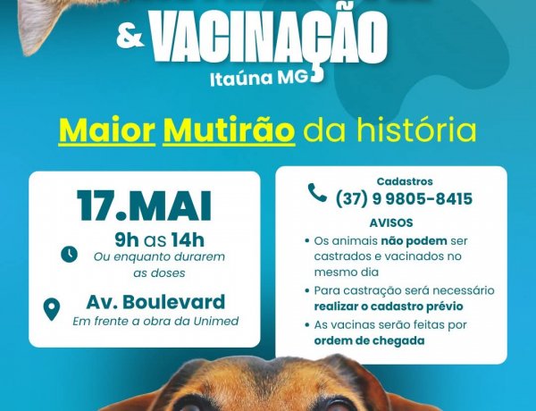 Itaúna se prepara para receber o maior mutirão de castração de animais já realizado no município