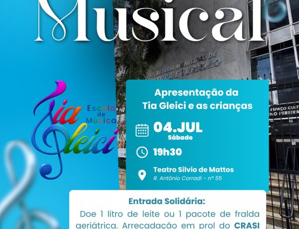 Teatro Silvio de Mattos recebe apresentação musical infantil em prol do CRASI