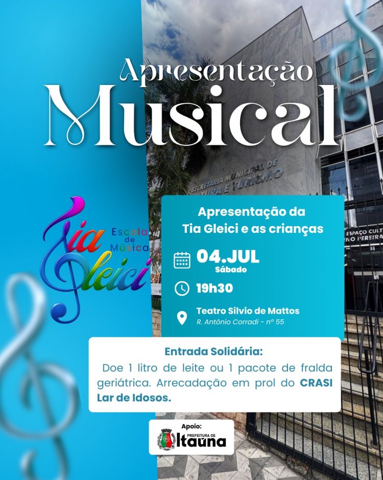 Teatro Silvio de Mattos recebe apresentação musical infantil em prol do CRASI