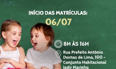 Inscrições abertas: Creche no Jadir Marinho tem vagas para Maternal II e III