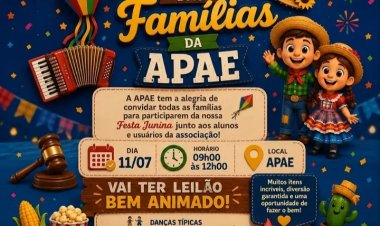 APAE promove 'Arraiá das Famílias' com danças típicas e leilão beneficente neste sábado (11)