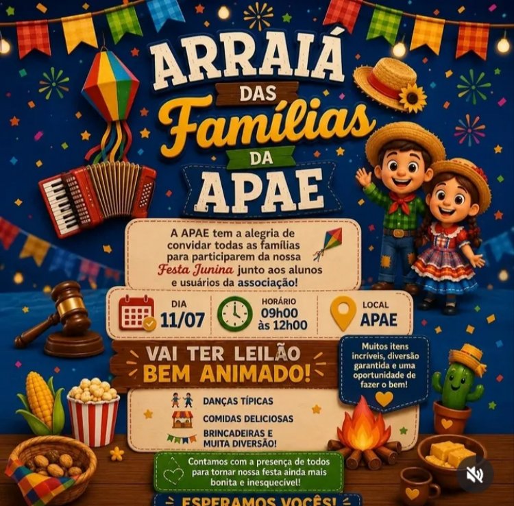 APAE promove 'Arraiá das Famílias' com danças típicas e leilão beneficente neste sábado (11)