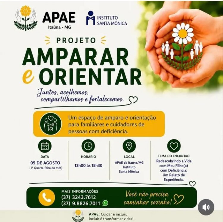APAE de Itaúna - Instituto Santa Mônica lançam projeto de acolhimento a cuidadores de pessoas com deficiência